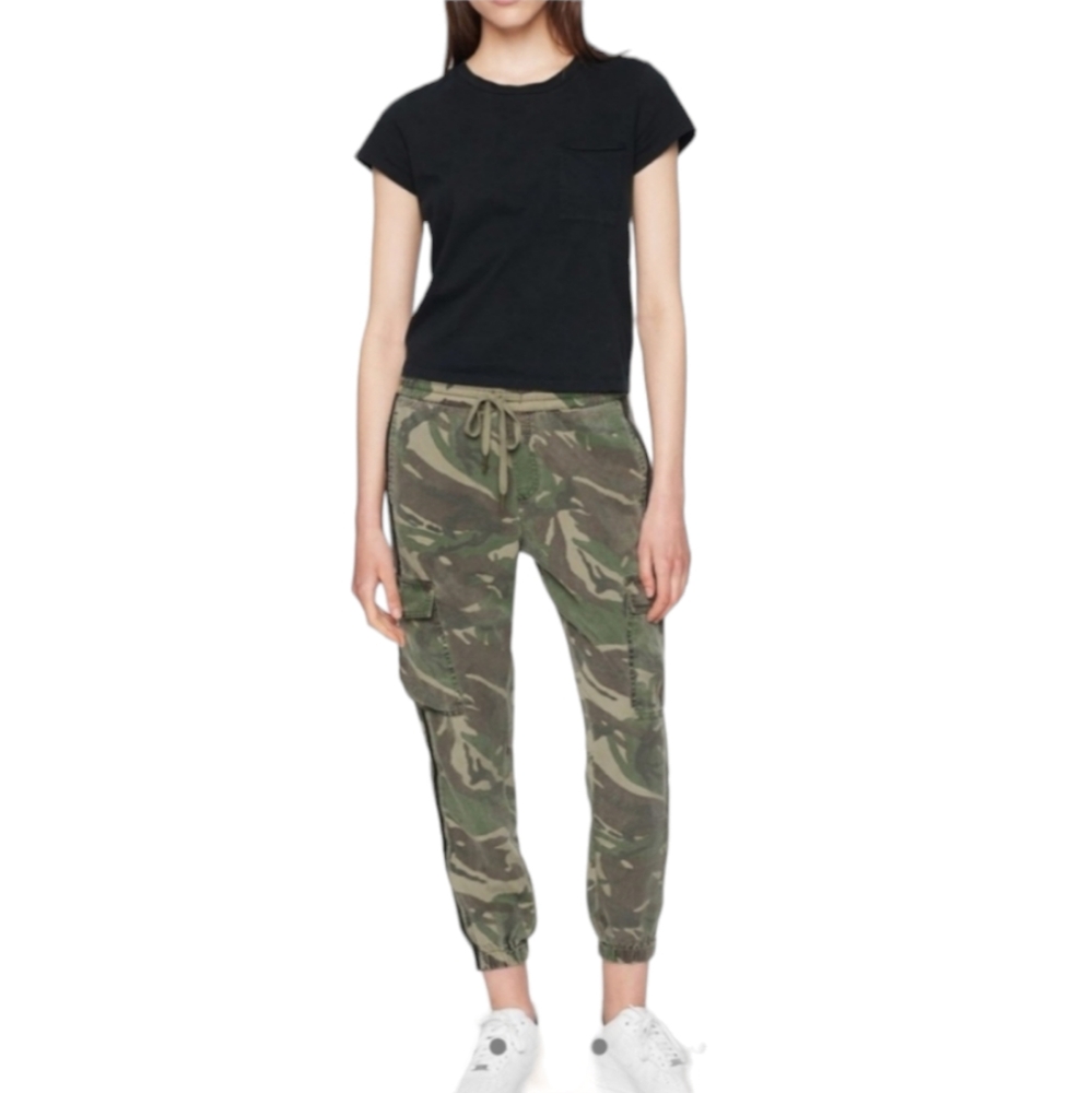 PAM & GELA Camo Joggers Pants Womens Size Medium Green Camouflage Zipper Bottoms